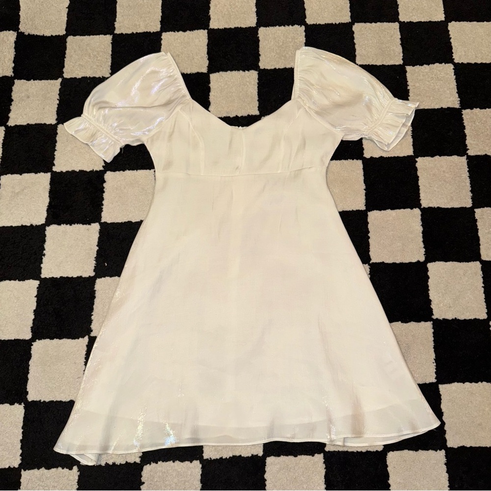 Altar’d State Iridescent White Puff Sleeve Mini Dress